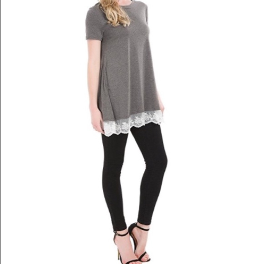 Women's Tunic Top Lace Trim Free Belt